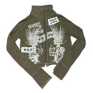 United States Army Long Sleeve Green Waffle Crop Top Small